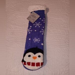 Blue Penguin Snowflake Socks